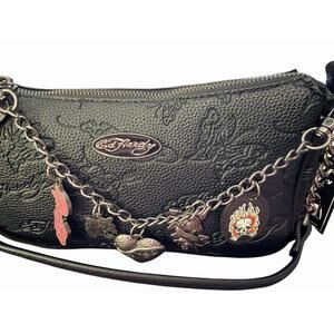 NWT Ed Hardy Black With Charms Crossbody / Shoulder Bag